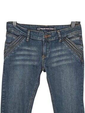 Hollywood Million Denim Y2K Low Rise Zipper Pocket Bootcut Denim Jeans, Size 28